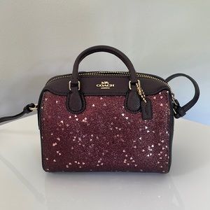 COACH Micro Mini Bennett Purple Glitter Satchel Purse